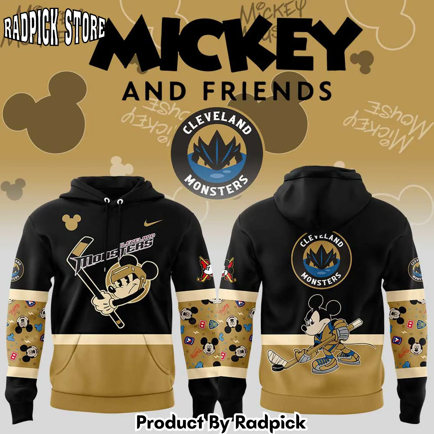 Cleveland monsters mickey friends uniform hoodie joggers hoodie and long pants set rp291844